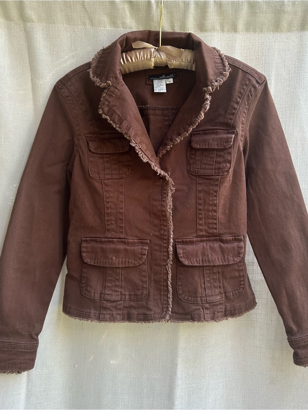 Willi Smith Chocolate Brown Frayed-Trim Jean Jacket